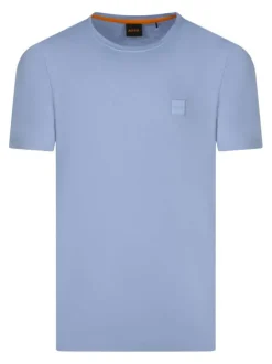 T-shirt en coton bleu uni avec une coupe droite et un col rond