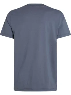 T-shirt en coton bleu uni avec une coupe droite un col rond et le logo brodé