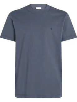 T-shirt en coton bleu uni avec une coupe droite un col rond et le logo brodé