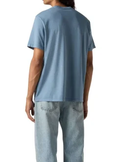 T-shirt en coton bleu uni à coupe oversize avec le nom de la marque imprimé