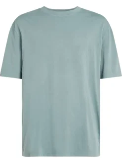 T-shirt en coton bleu uni à coupe oversize avec une écriture gaufrée à l'arrière