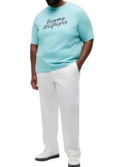T-shirt en coton bleu uni pourvu d'un col rond et de manches courtes