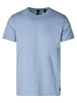 T-shirt en coton bleu uni pourvu d'une coupe droite et d'un col rond