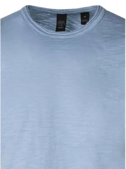T-shirt en coton bleu uni pourvu d'une coupe droite et d'un col rond