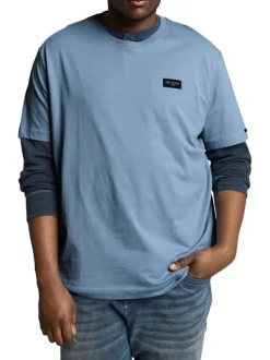 T-shirt en coton bleu uni pourvu d'une coupe droite et d'un col rond