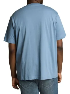 T-shirt en coton bleu uni pourvu d'une coupe droite et d'un col rond