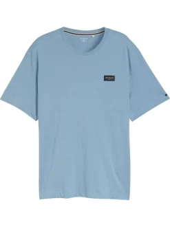 T-shirt en coton bleu uni pourvu d'une coupe droite et d'un col rond