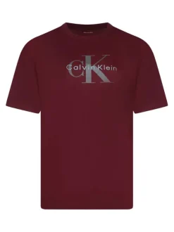 T-shirt en coton bordeaux à coupe droite avec un logo imprimé et un col rond