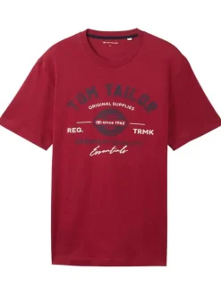 T-shirt en coton bordeaux imprimé avec une coupe droite et un col rond