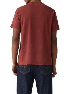 T-shirt en coton bordeaux uni avec une coupe droite et un col rond