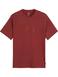 T-shirt en coton bordeaux uni avec une coupe droite et un col rond