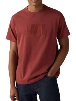 T-shirt en coton bordeaux uni avec une coupe droite et un col rond