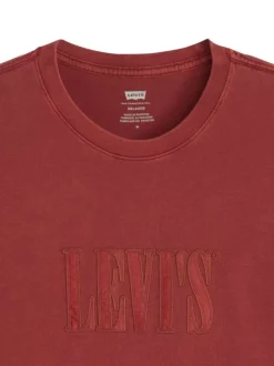 T-shirt en coton bordeaux uni avec une coupe droite et un col rond