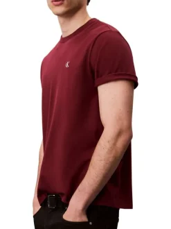 T-shirt en coton bordeaux uni coupe ajustée avec un col rond