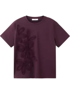 T-shirt en coton bordeaux uni pourvu de manches courtes et d'un col rond