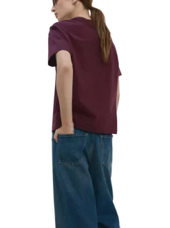T-shirt en coton bordeaux uni pourvu de manches courtes et d'un col rond
