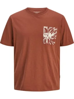 T-shirt en coton brique à imprimé floral blanc avec coupe regular et col rond