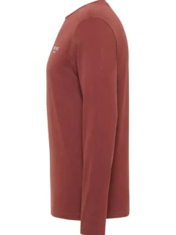 T-shirt en coton brique à imprimé poitrine et coupe droite avec col rond