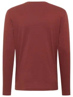 T-shirt en coton brique à imprimé poitrine et coupe droite avec col rond