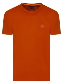 T-shirt en coton brique uni avec un col rond et une coupe droite