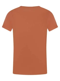 T-shirt en coton brique uni pourvu d'un col rond et des manches courtes
