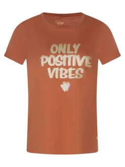 T-shirt en coton brique uni pourvu d'un col rond et des manches courtes