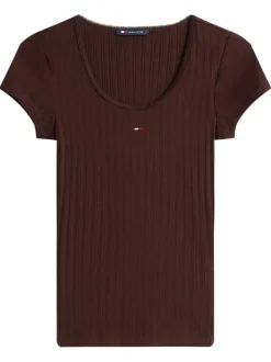 T-shirt en coton brun pourvu d'un col rond et de manches courtes