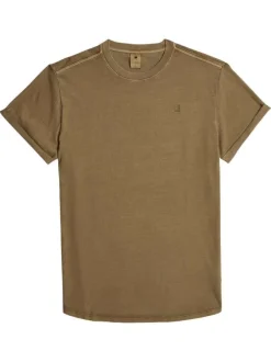 T-shirt en coton brun uni avec logo iconique sur la poitrine et un col rond