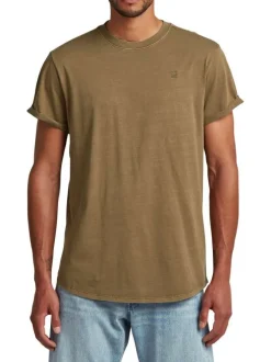 T-shirt en coton brun uni avec logo iconique sur la poitrine et un col rond