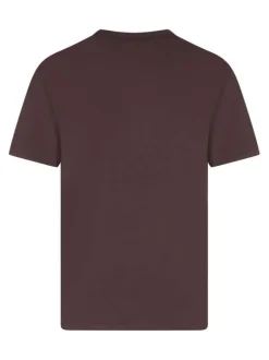 T-shirt en coton brun uni avec un imprimé sur la poitrine et une coupe droite