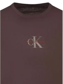 T-shirt en coton brun uni avec un imprimé sur la poitrine et une coupe droite