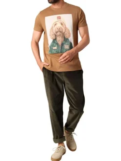 T-shirt en coton camel avec un col rond et des manches courtes