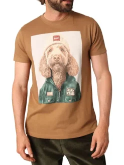 T-shirt en coton camel avec un col rond et des manches courtes