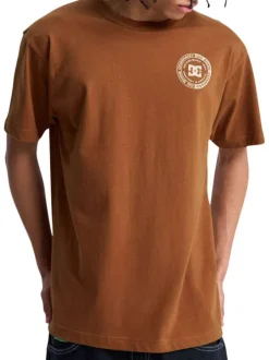 T-shirt en coton camel uni avec un col rond et une coupe droite