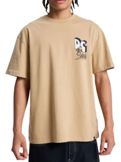 T-shirt en coton camel uni avec une coupe droite et un col rond