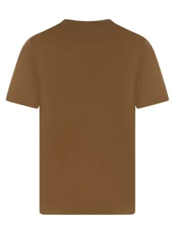 T-shirt en coton camel uni avec une coupe droite et un col rond