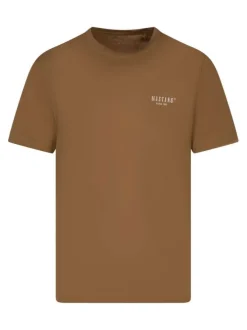 T-shirt en coton camel uni avec une coupe droite et un col rond