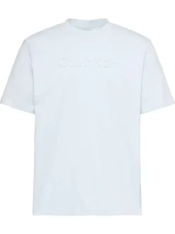 T-shirt en coton ciel à coupe droite pourvu d'un col rond ras de cou