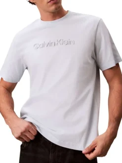 T-shirt en coton ciel à coupe droite pourvu d'un col rond ras de cou