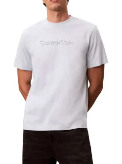 T-shirt en coton ciel à coupe droite pourvu d'un col rond ras de cou
