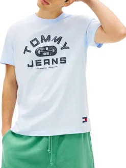 T-shirt en coton ciel imprimé avec une coupe droite et un col rond