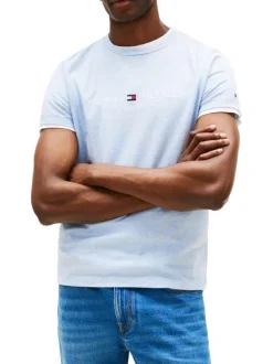T-shirt en coton ciel moucheté avec un col rond et des manches courtes