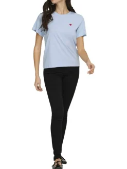 T-shirt en coton ciel uni avec une coupe droite et un col rond