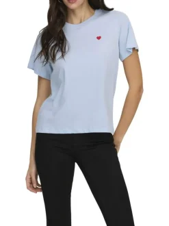 T-shirt en coton ciel uni avec une coupe droite et un col rond