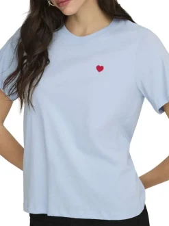 T-shirt en coton ciel uni avec une coupe droite et un col rond