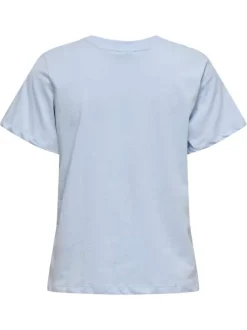 T-shirt en coton ciel uni avec une coupe droite et un col rond