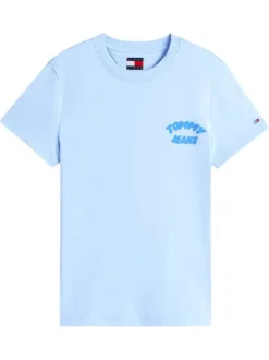 T-shirt en coton ciel uni avec une coupe droite et un col rond