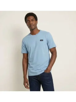 T-shirt en coton ciel uni avec une coupe droite et un col rond