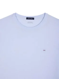 T-shirt en coton ciel uni avec une coupe droite et un col rond