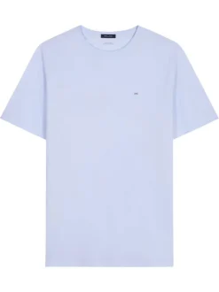 T-shirt en coton ciel uni avec une coupe droite et un col rond